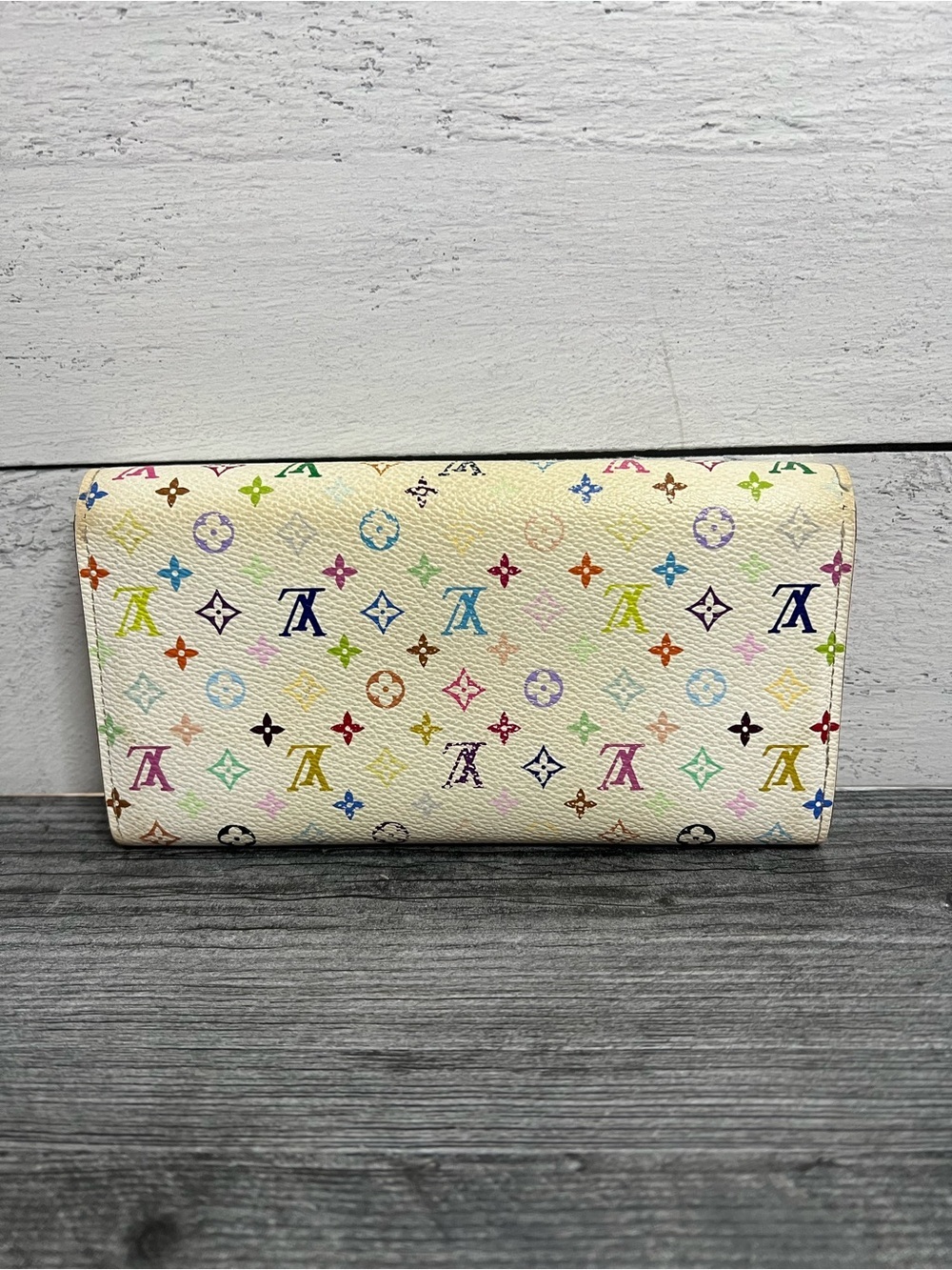 Authentic Louis Vuitton Murakami White Multicolor Monogram Canvas Sarah Wallet - Picture 2 of 9